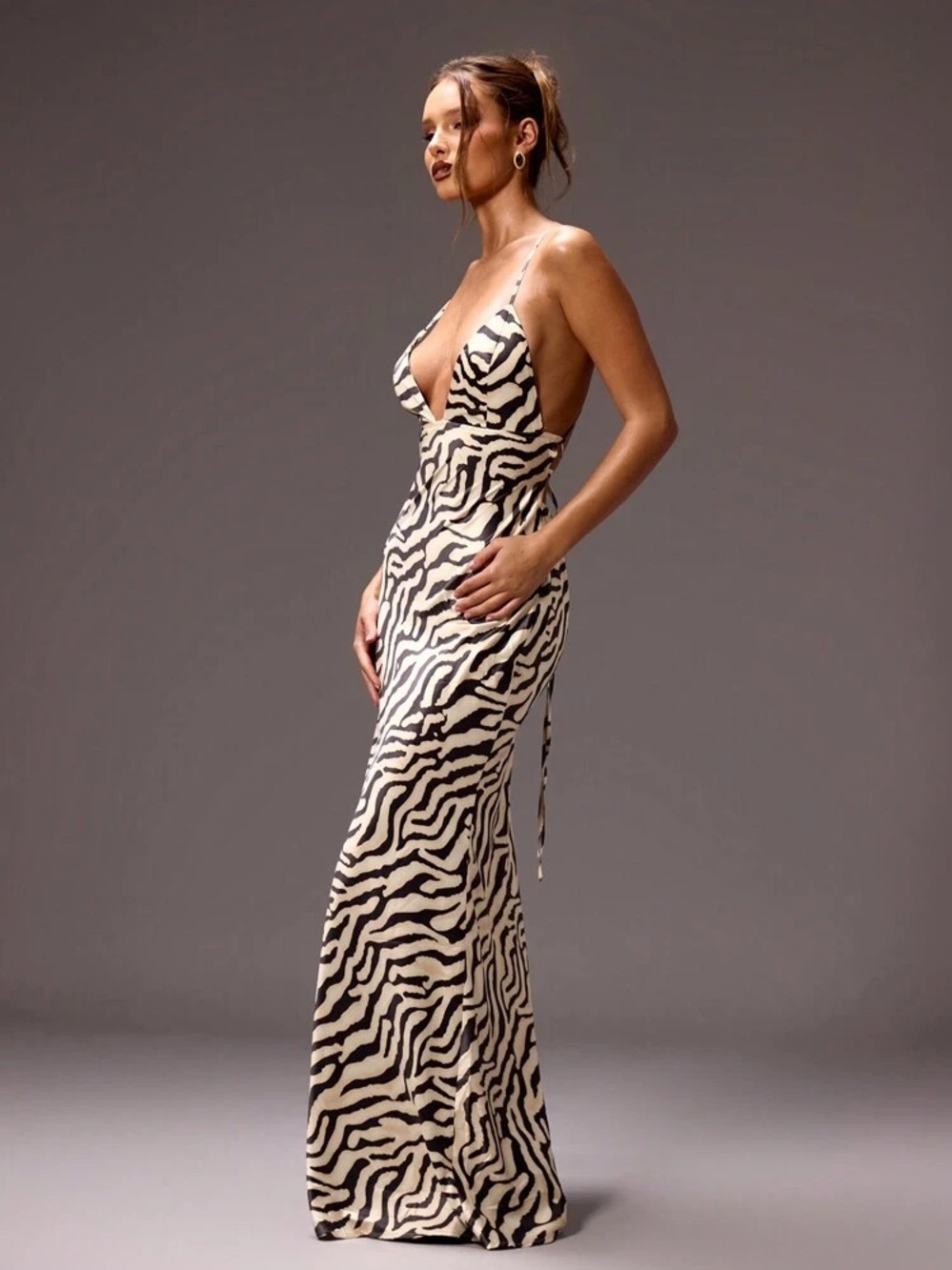 Zebra-Print Slip Maxi Dress - Black & Cream